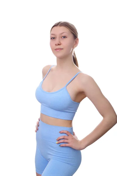 Jeune Fille Tenue Sport Sur Fond Blanc Images De Stock Libres De Droits