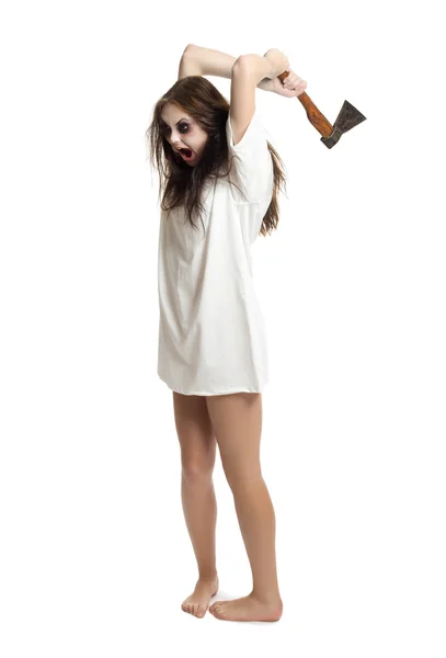 Zombie girl with axe — Stock Photo, Image