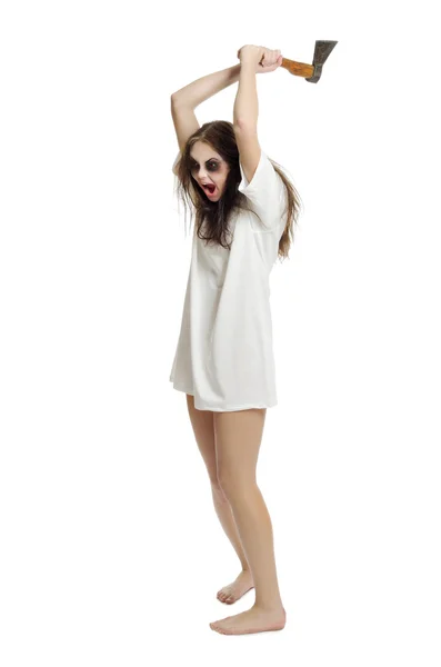 Zombie girl med yxa — Stockfoto