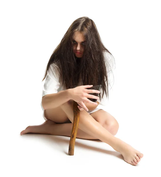 Zombie girl with axe — Stock Photo, Image
