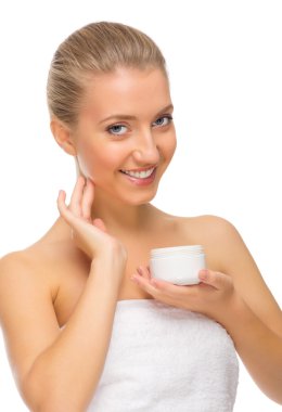 vücut kremi kavanoz ile genç kız