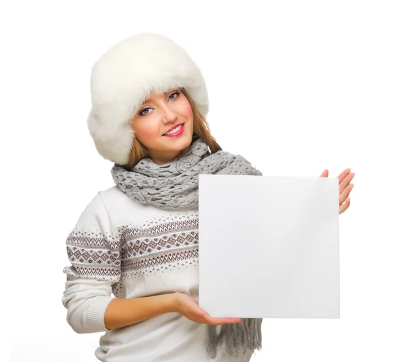 Young girl with blank poster — Stock Photo, Image