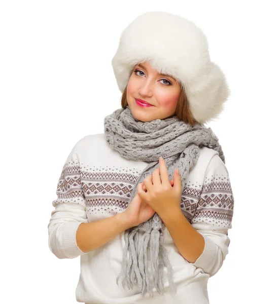 Девушка с изолированным свитером — стоковое фото