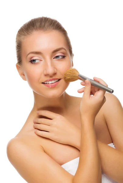 Menina saudável nova com escova de maquiagem — Fotografia de Stock