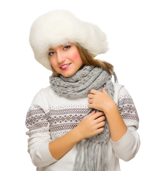 Young woman with fur hat — Stock Photo, Image