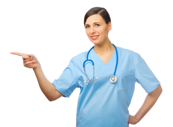 Jest işaret eden bir doktor gösterir — Stok fotoğraf