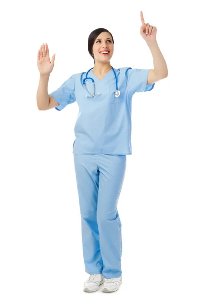Médico sonriente con las manos levantadas — Foto de Stock