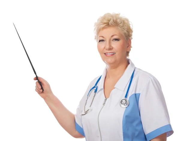 Mature doctor with pointer — Stock Photo, Image