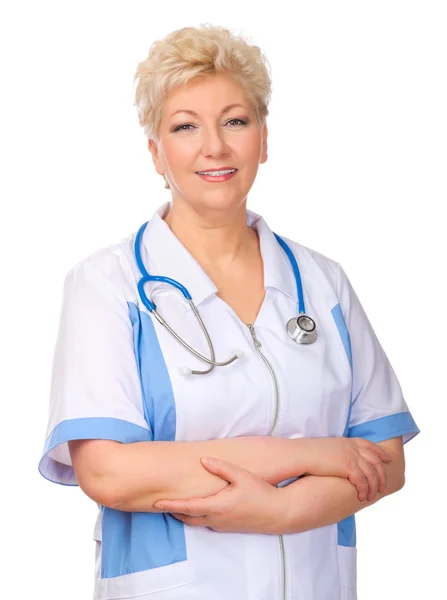 Mature smiling doctor isolated — Stock Photo, Image