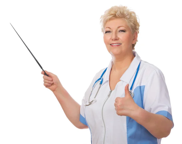 Mature doctor with pointer — Stock Photo, Image