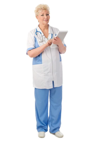 Mature doctor with tablet PC — Stock Photo, Image