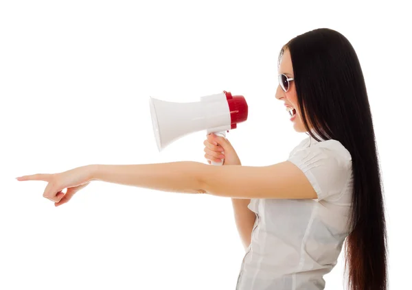 Young girl with megaphone — Stock Photo, Image