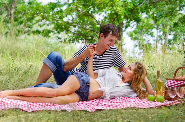 野餐的年轻夫妇 — 图库照片