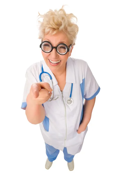 Ältere lustige Arzt mit Nerd-Brille — Stockfoto