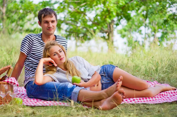 野餐的年轻夫妇 — 图库照片