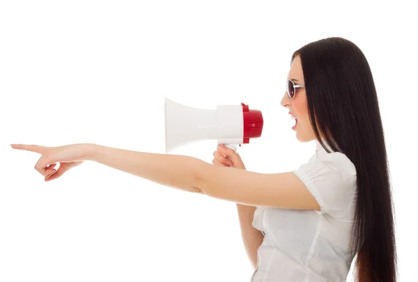 Jovem com megafone — Fotografia de Stock