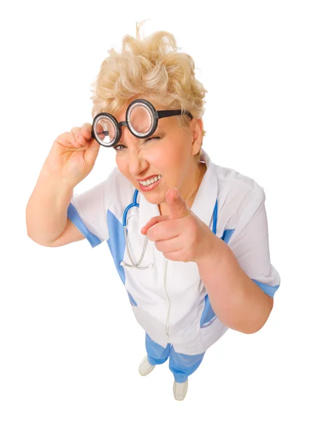 Divertido médico maduro con gafas nerd — Foto de Stock