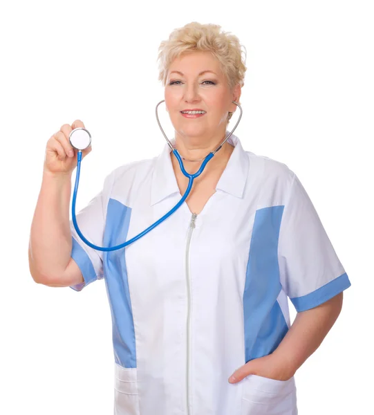 Starší doktor s stetoskop — Stock fotografie