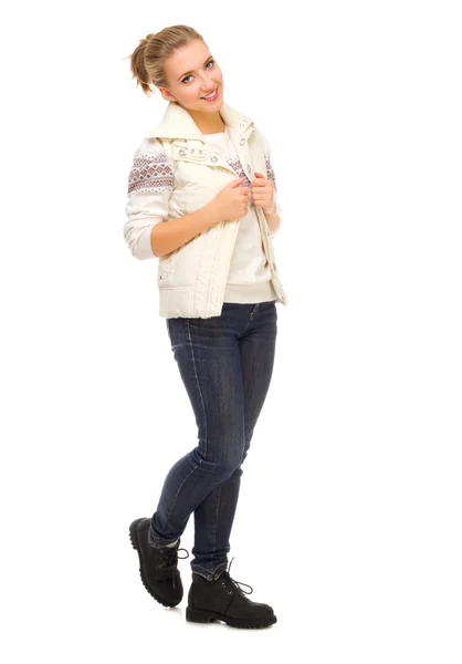 Young girl in jeans and jacket — Stock Photo, Image