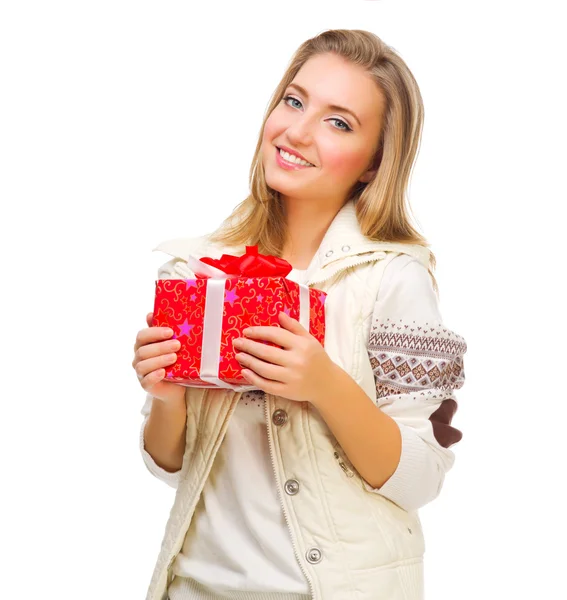 Giovane ragazza con confezione regalo — Foto Stock