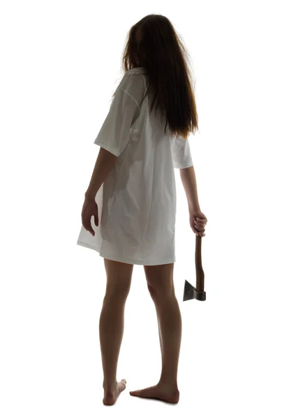 Menina zumbi com machado isolado — Fotografia de Stock