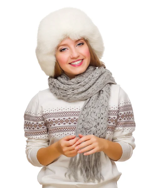 Young girl in fur hat — Stock Photo, Image