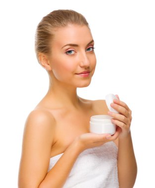 vücut kremi kavanoz ile genç kız