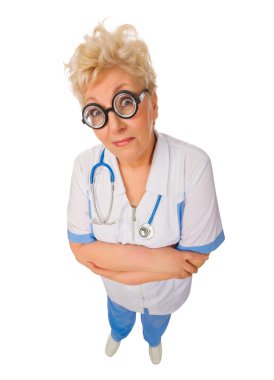 Mature funny doctor with nerd glasses clipart