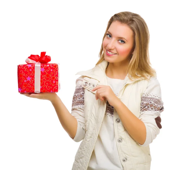 Menina com caixa de presente — Fotografia de Stock