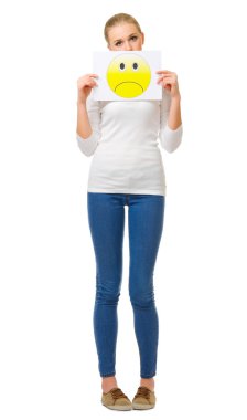 genç kız ve üzgün işareti ile kağıt levha