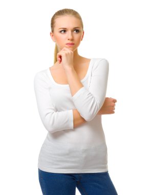 Genç kot pantolon kadında ciddi