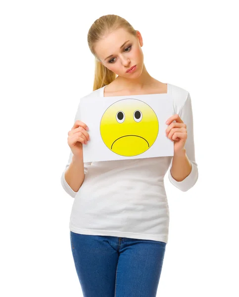 Young girl with sad banner — Stock Photo, Image