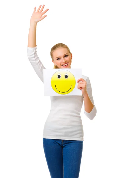 Menina jovem com banner sorridente — Fotografia de Stock