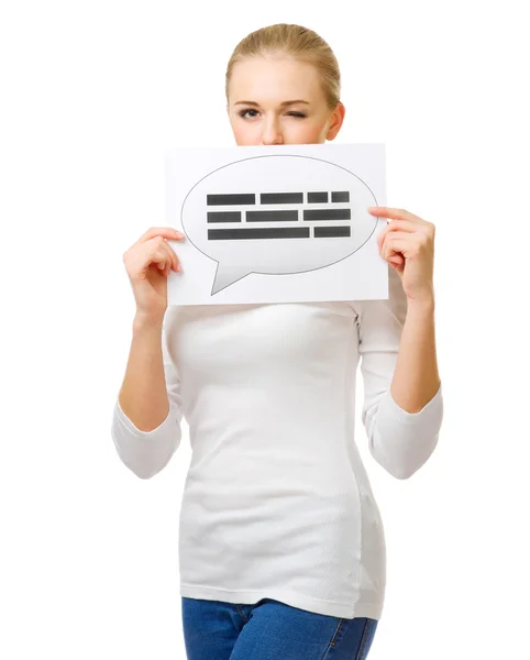 Young girl with chat banner — Stock Photo, Image