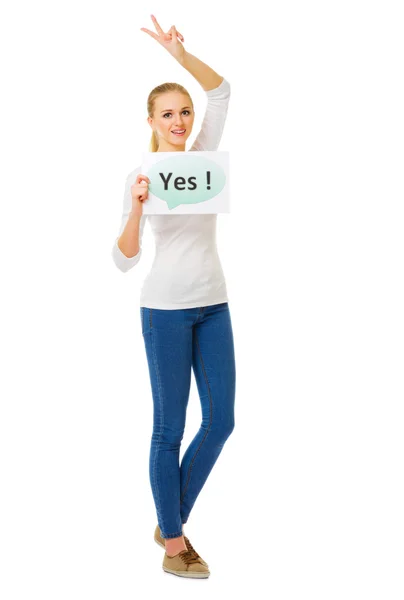 Young girl with yes banner — Stock Photo, Image