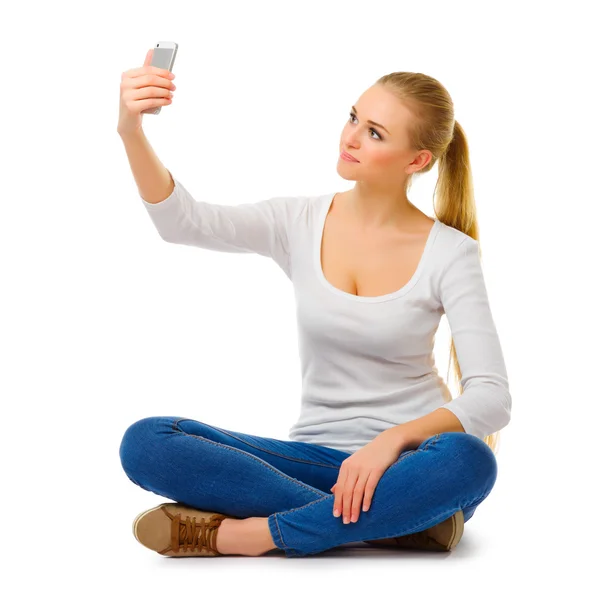 Ragazza sorpresa con telefono cellulare — Foto Stock