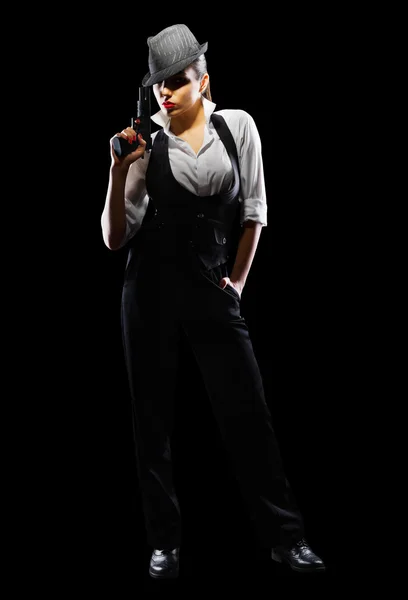 銃を持つ美しい刑事危険な女の子 — ストック写真