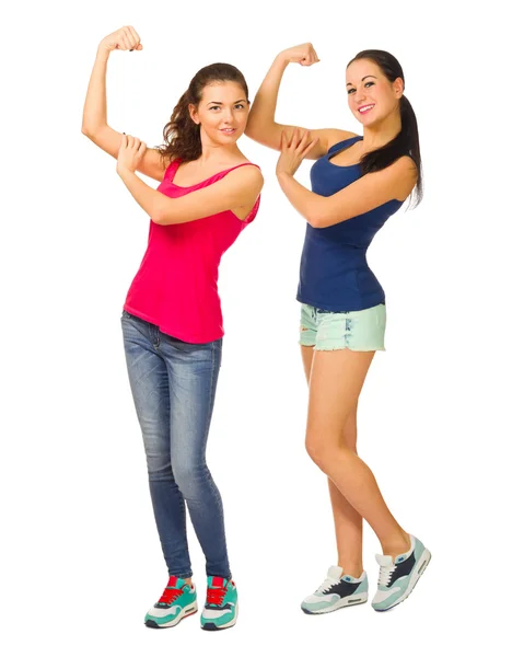 Two young sporty smiling girls — Stock Photo, Image