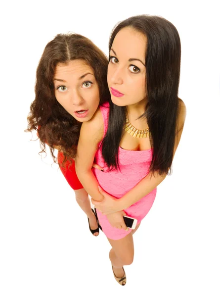 Funny portrait of two young girls — Stock Photo, Image