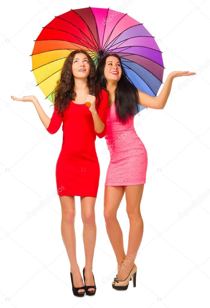 Two young girls with umbrella