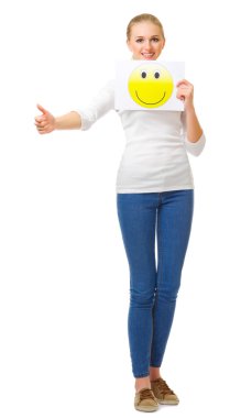 Jeans gülümseme posteri ile genç kız