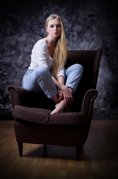 Portrait of girl on chair — Stock Photo, Image