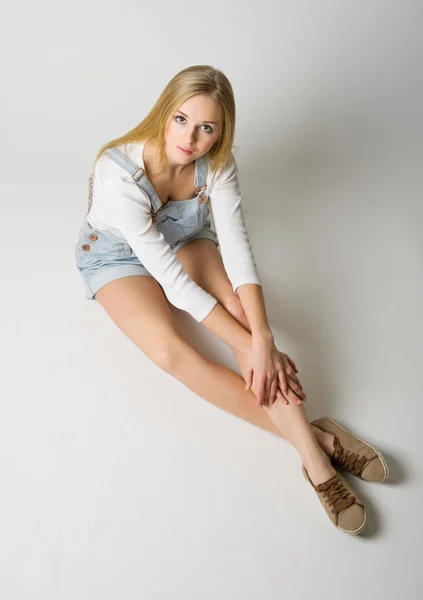 Portrait of girl on grey background — Stock Photo, Image