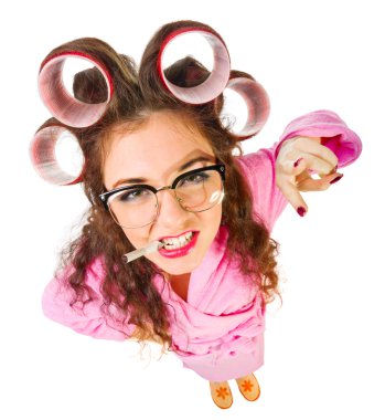 curlers ile komik ev kadını