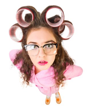 curlers ile komik ev kadını