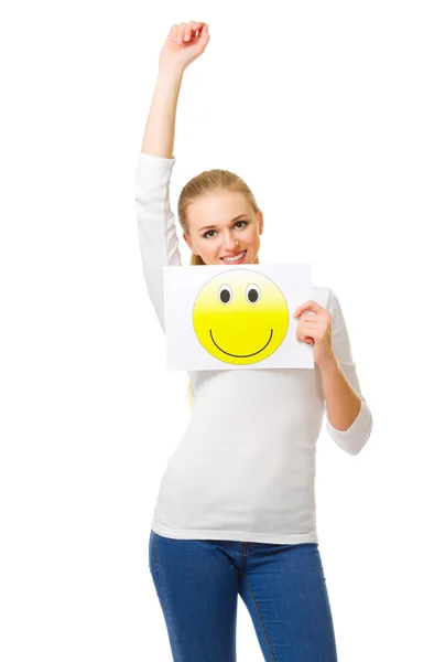 Girl with positive placard — Stock Photo, Image
