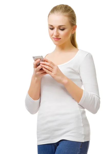 Ung flicka med mobiltelefon — Stockfoto