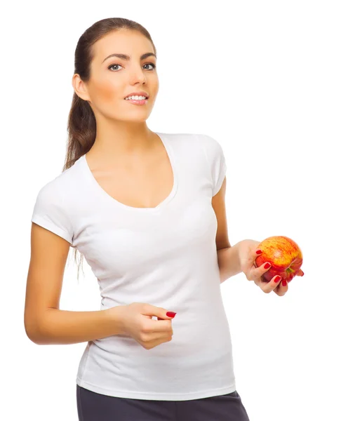 Mujer joven y saludable con manzana — Foto de Stock