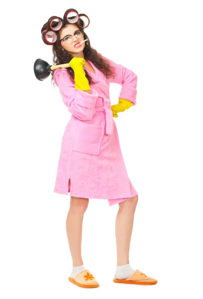 Lustige Hausfrau mit Kolben — Stockfoto