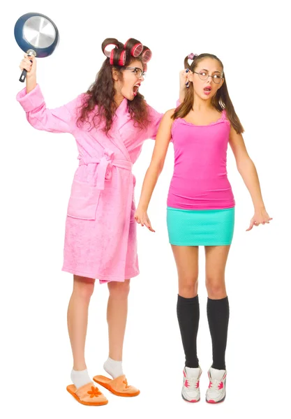 Angry mother screams to her daughter — Stock Photo, Image